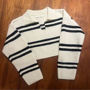 OAK + FORT V-Neck Sweater Black and Cream Striped